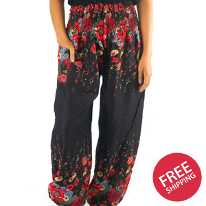 Black FLORAL Women Boho & Hippie Harem Pants