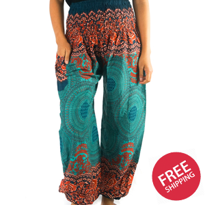 Teal orange MANDALA Women Boho & Hippie Harem Pants