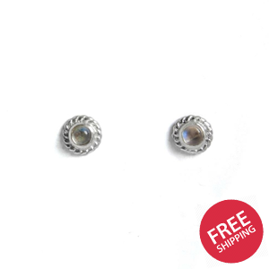 Rainbow Moonstone Sterling Silver Stud Earrings v1