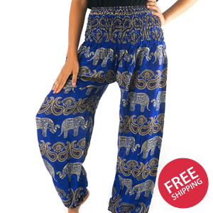 Blue Elephant Paisley Women Boho & Hippie Harem Pants