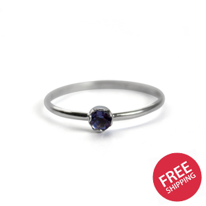 Dainty Iolite Solitaire Sterling Silver Ring