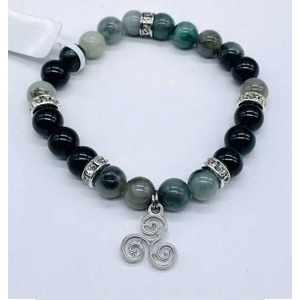 Emerald, Black Tourmaline, Triskelion bracelet 8mm