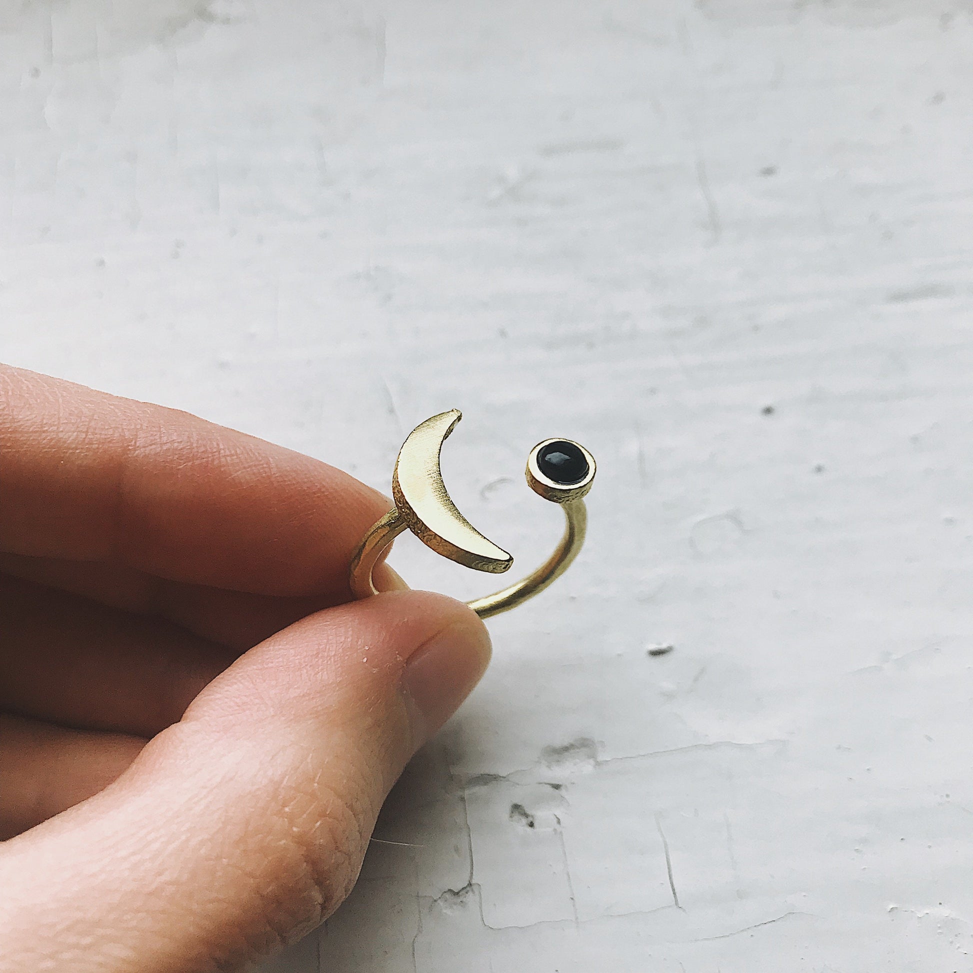 Crescent Moon Ring with Black Onyx