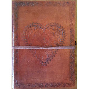 Heart leather blank book w/cord 5" x 7" - Wiccan Place