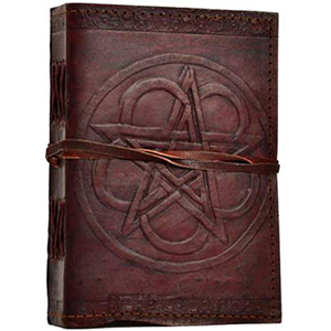 Pentagram Leather Blank Book w/ Cord 5" x 7" - Wiccan Place