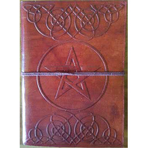 Pentagram leather blank book w/cord 5" x 7" - Wiccan Place