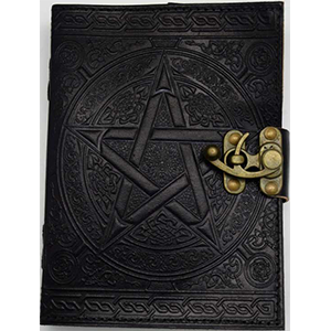 Black Pentagram Leather Journal w/Latch 5" x 7" - Wiccan Place