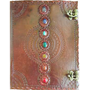 Chakra leather blank book w/ latch 10" x 13" - Wiccan Place