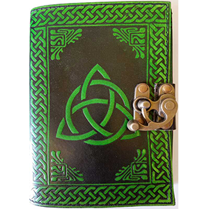 Black/Green Triquetra leather blank book w/ latch - Wiccan Place