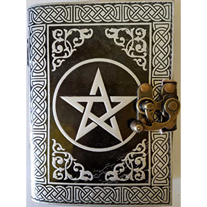 Black/Silver Pentagram leather blank book w/ latch - Wiccan Place