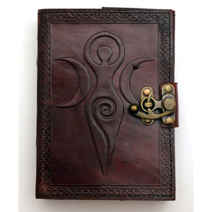 Maiden Mother Moon Leather Blank Book w/Latch - Wiccan Place
