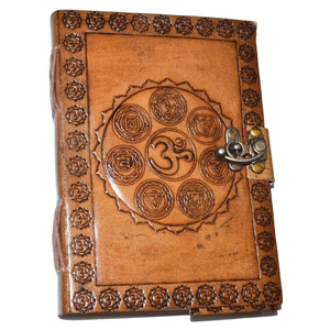 7 Chakra Embossed leather w/ latch 5" x 7" - Wiccan Place