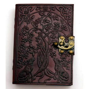 Wolf & Tree of Life Leather Blank Book w/Latch - Wiccan Place