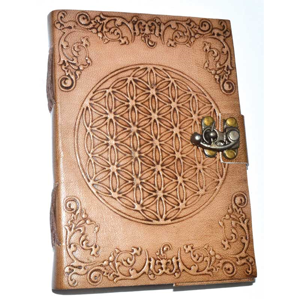 Flower of Life Embossed leather w/ latch 5" x 7" - Wiccan Place