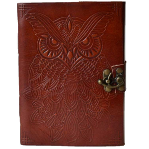 Owl Leather Blank Book w/Latch 5" x 7" - Wiccan Place