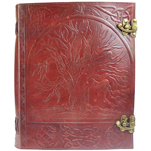 Tree leather blank book w/ latch 10" x 13" - Wiccan Place