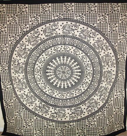 Black Baby Elephant Chakra Mandala Artwork Tapestry