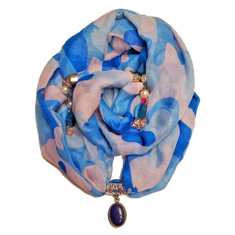 Blue Camouflage Cotton Cover Up Pendant Scarf