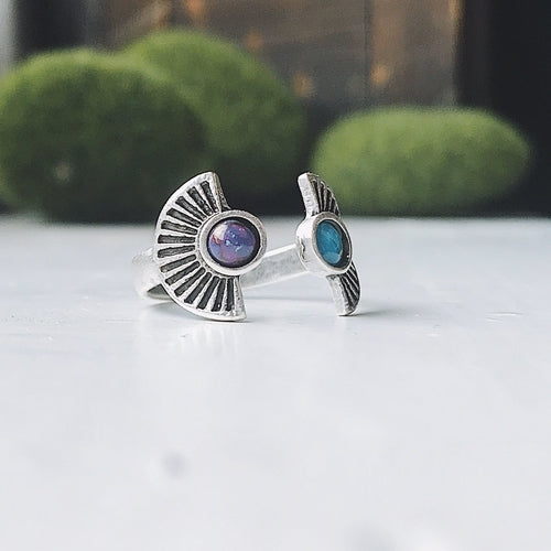 Dawn to Dusk - Two Stone Turquoise Boho Sunburst Ring