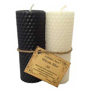 Wiccan Altar set black & white Lailokens Awen candle 4 1/4" - Wiccan Place