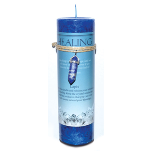 Healing pillar candle with Lapis pendant