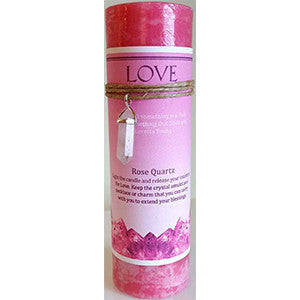 Love pillar candle w/ Rose Quartz pendant - Wiccan Place