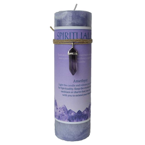 Spirituality pillar candle with Amethyst pendant