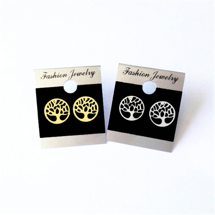 Classic Tree Of Life Earrings Studs, Stainless Steel