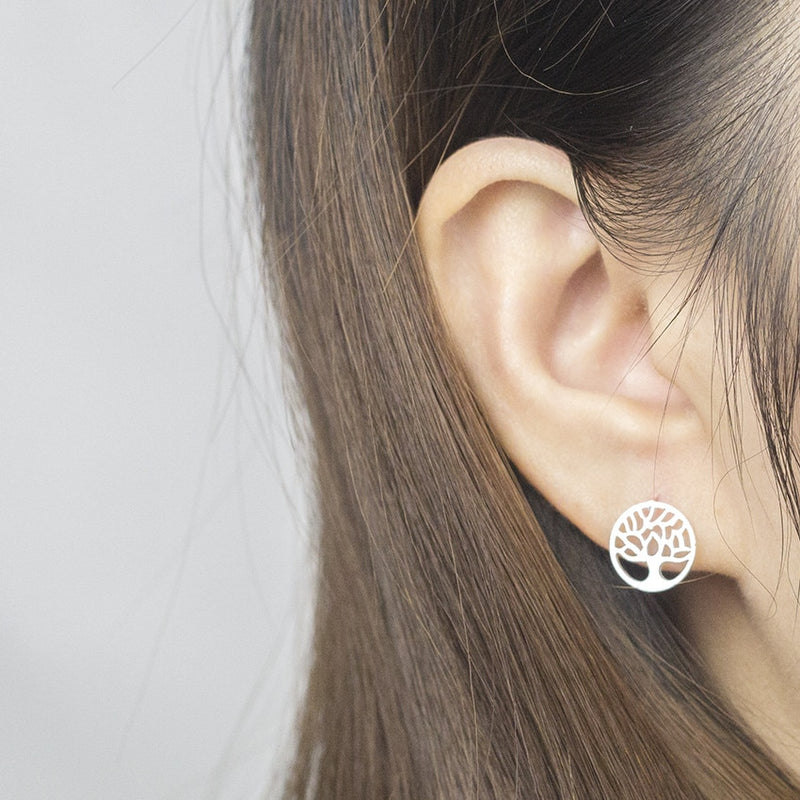 Classic Tree Of Life Earrings Studs, Stainless Steel