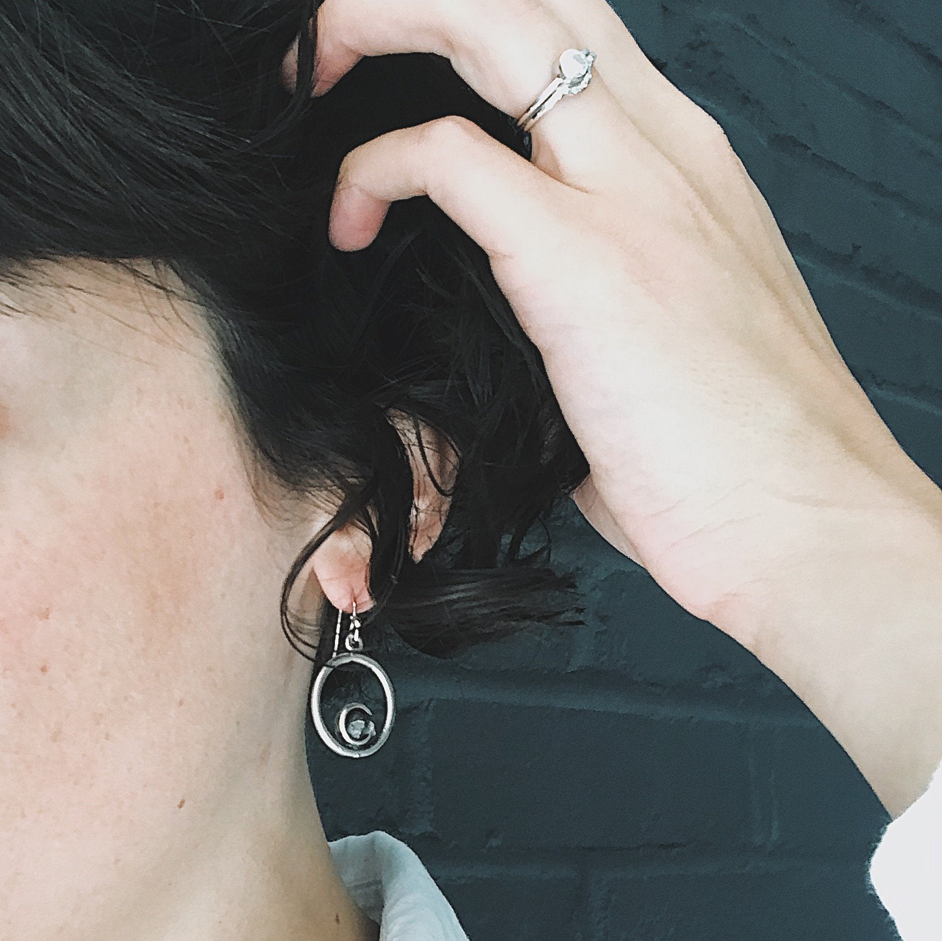 Circle Silver Earrings with Raw Campo del Cielo Meteorite