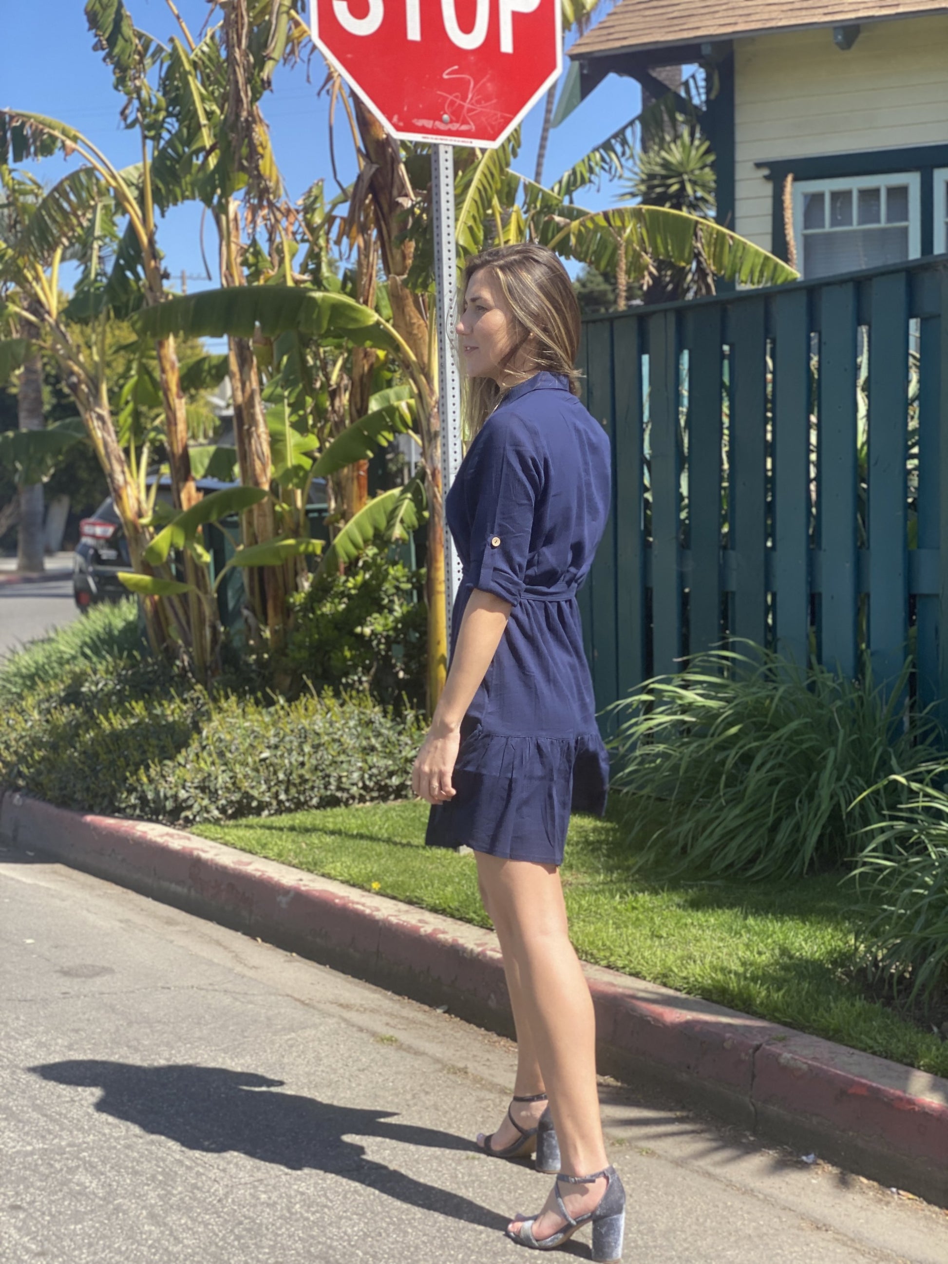 DELFINA SHIRT DRESS - NAVY