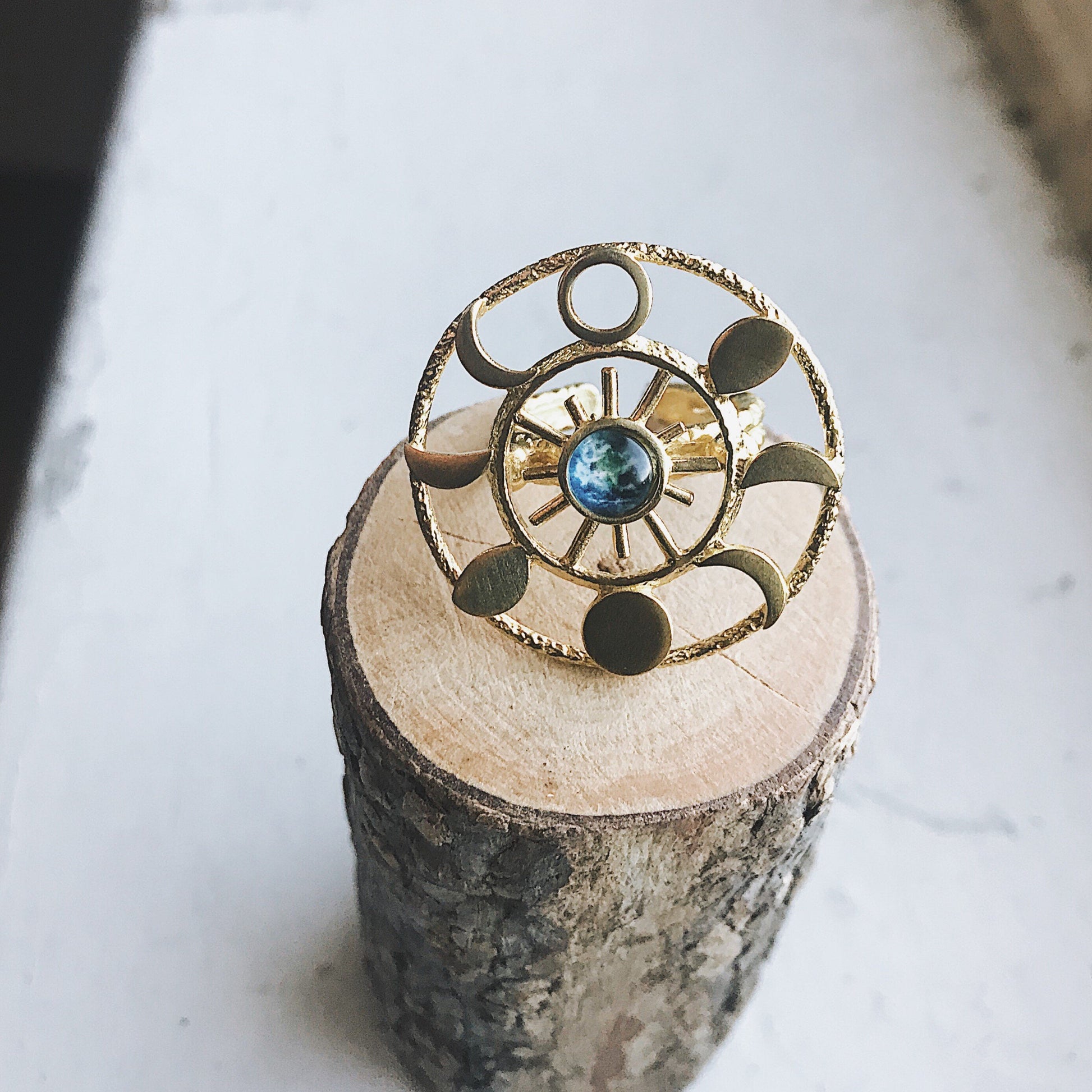 Large Gold Moon Phase Statement Cocktail Ring