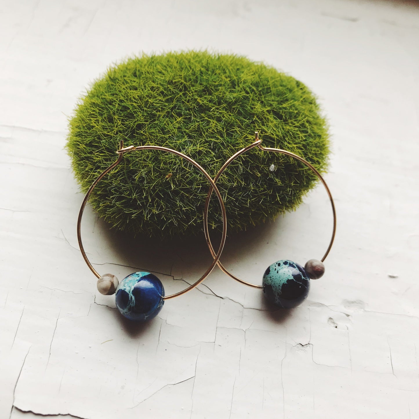 Earth and Moon Jasper Bead Hoop Earrings