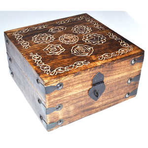 7 Chakra Sheesham Wood box 7 1/2"x7 1/2" - Wiccan Place