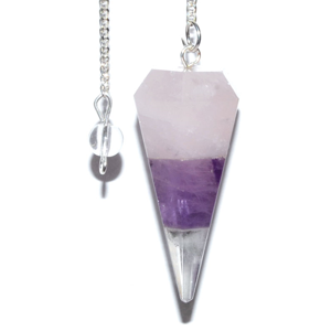 Rose Quartz, Amethyst, Quartz 6-sided pendulum - Wiccan Place