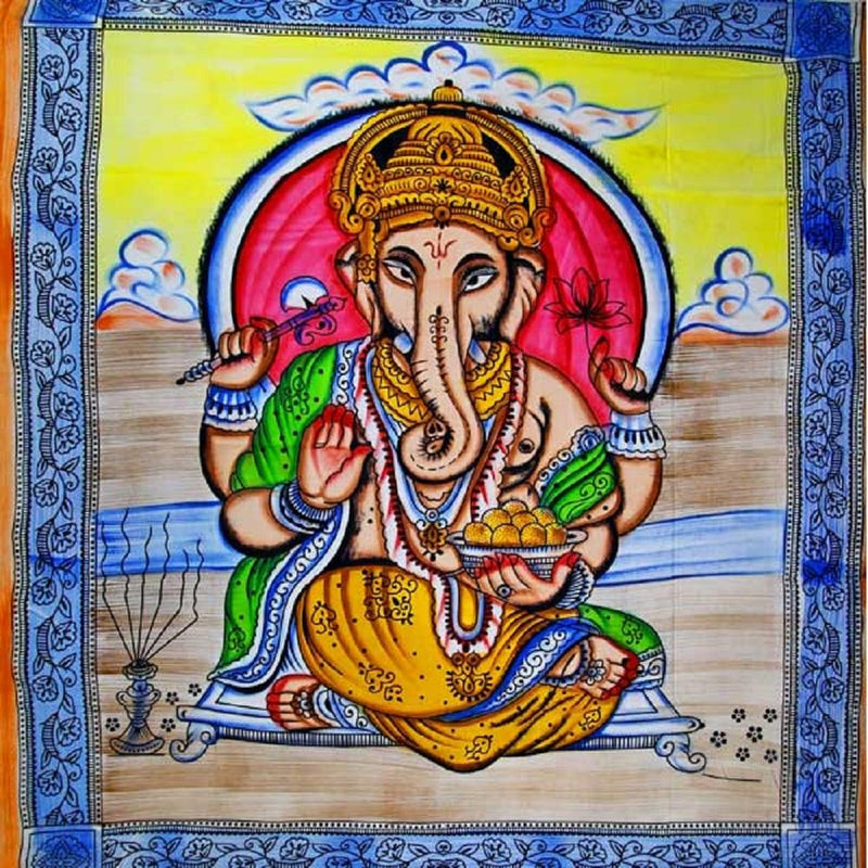 Ganesha Holding Lotus Flower In Pastels With Tassels Tapestry with
