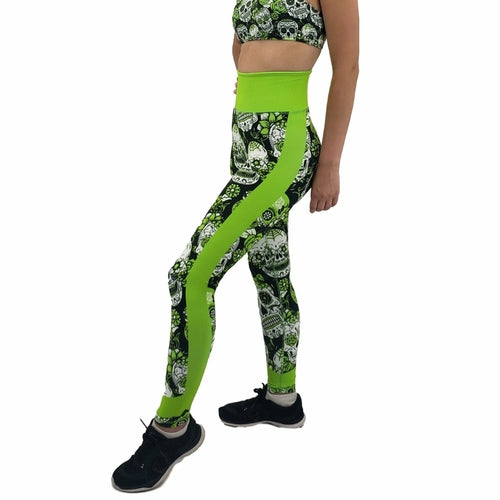 Neon Green Sugar Skull Leggings