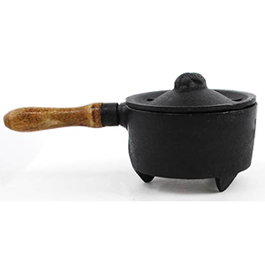 Cast Iron Burner w/ Wooden Handle - Wiccan Place