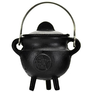 Pentagram Cast Iron Cauldron w/ Lid 2 3/4" - Wiccan Place