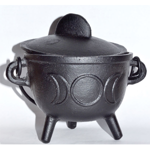 Cast iron cauldron w/ lid Triple Moon 5" - Wiccan Place