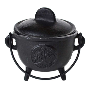 Cast iron cauldron w/ lid Tree of Life 5" - Wiccan Place