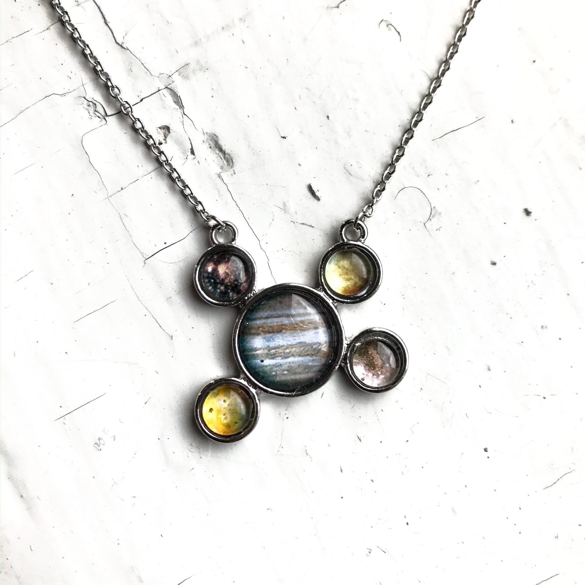 Jupiter and Galilean Moons Silver Pendant Necklace