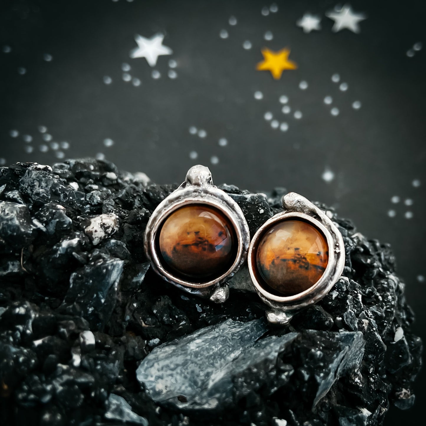 Mars and Moons Earrings - Stud or Leverback