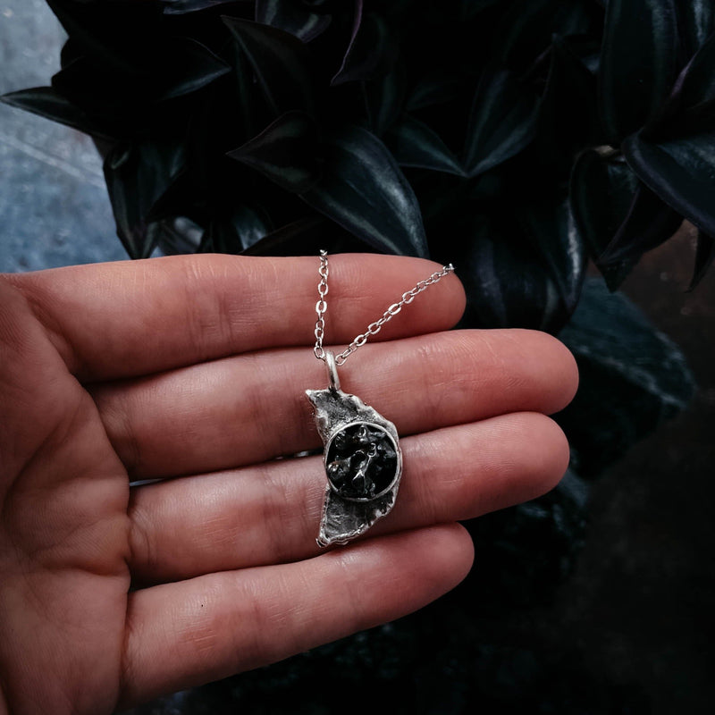 Crescent Moon Necklace with Authentic Campo del Cielo Meteorite