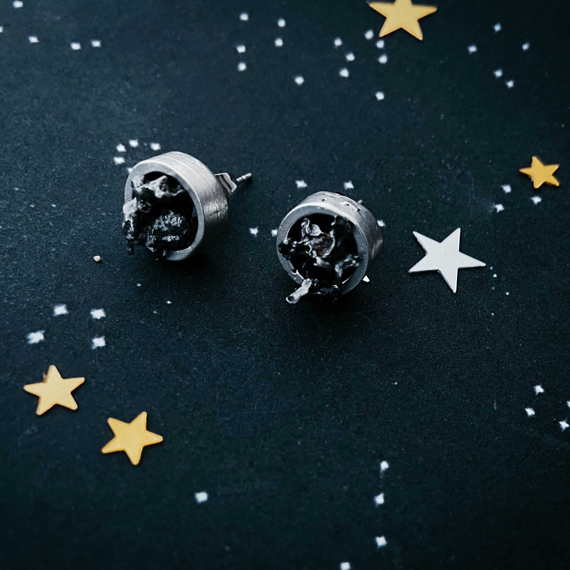 Small Round Raw Campo del Cielo Meteorite Dangle or Stud Earrings