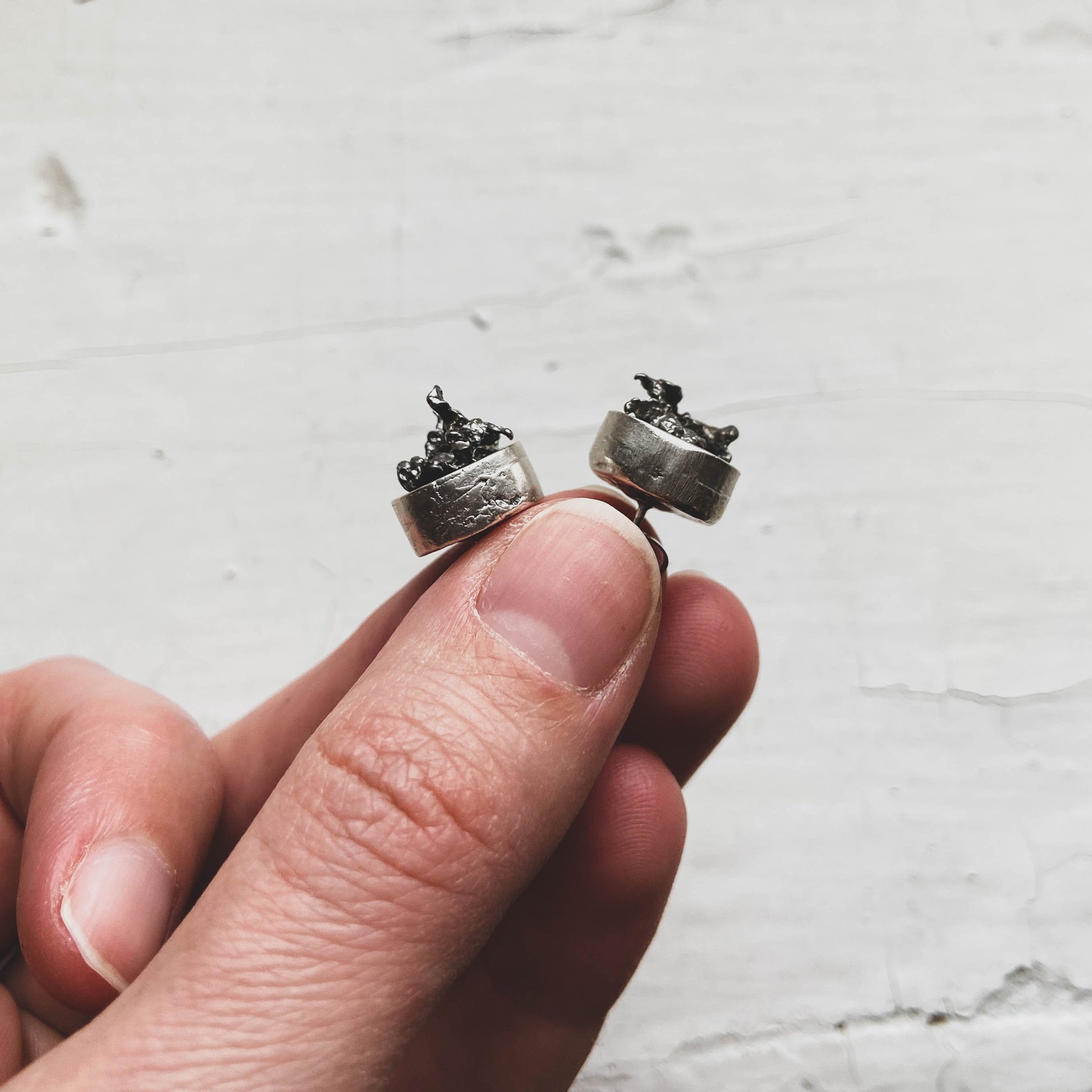 Small Round Raw Campo del Cielo Meteorite Dangle or Stud Earrings