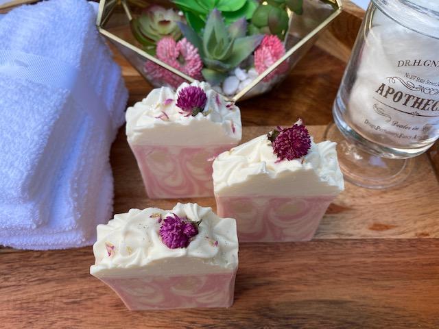 Berry Clean Cherry Bomb Cold Process Soap with Flower embed