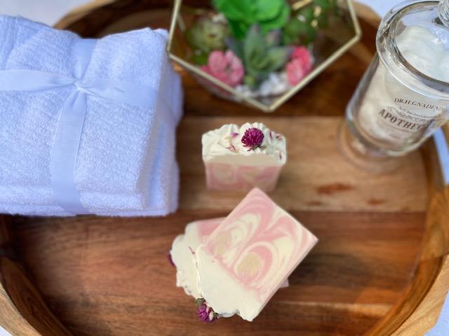 Berry Clean Cherry Bomb Cold Process Soap with Flower embed