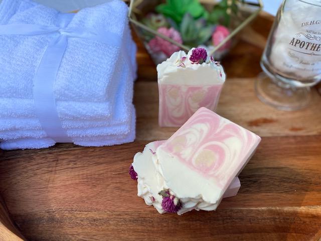 Berry Clean Cherry Bomb Cold Process Soap with Flower embed