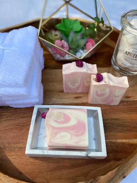 Berry Clean Cherry Bomb Cold Process Soap with Flower embed